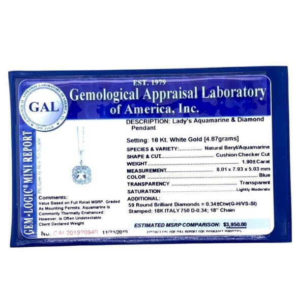 Diamond Aquamarine Necklace 18k Gold 18" 2.24 TCW Certified $3,950 920940 - Picture 8 of 8